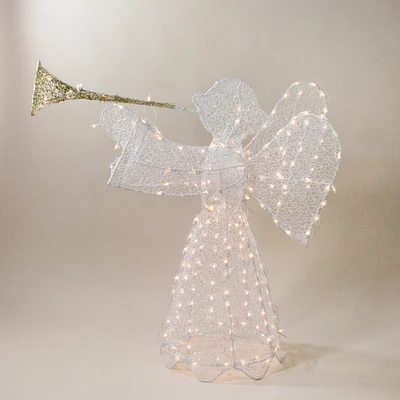 Northlight 44" White and Clear 3D Pre-Lit Trumpeting Angel Outdoor Christmas Yard Decor