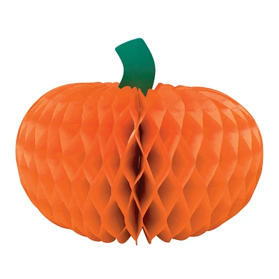 Party Central Club Pack of 12 Orange and Green Honeycomb Pumpkin Centerpieces 8"