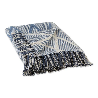 Contemporary Home Living Blue and White Diamond Patterned Rectangular Cotton Decorative Throw 50" x 60"