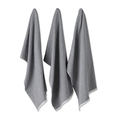 Contemporary Home Living Set of 3 Mineral Gray French Terry Chambray Solid Dish Towel, 28"
