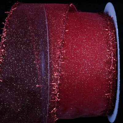 The Ribbon People Sheer Red Fuzzy Edge Wired Craft Ribbon 3" x 20 Yards