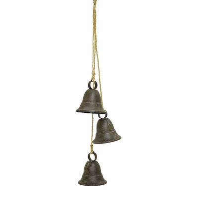 Diva At Home Pack of 2 Dark Gray Distressed Finish 3 Bells on Rope 14.75"
