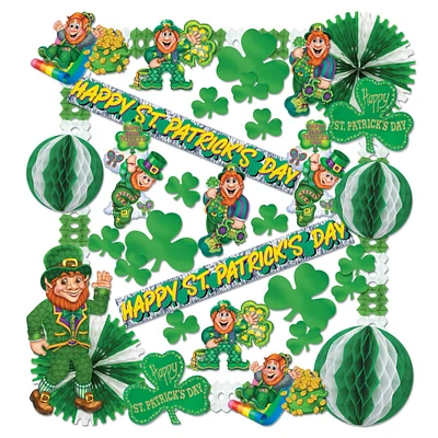 Party Central Club Pack of 38 Green Leprechauns and Shamrocks St Patrick's Day Decorating Kit