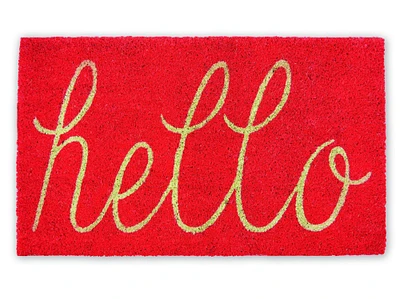 Contemporary Home Living 18" x 30" Red and Beige Rectangular Durable and Non-Slip Doormat with "Coral Hello" Design