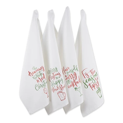 Contemporary Home Living Set of 4 Tipsy Glitzy Christmas Dishtowel, 28"