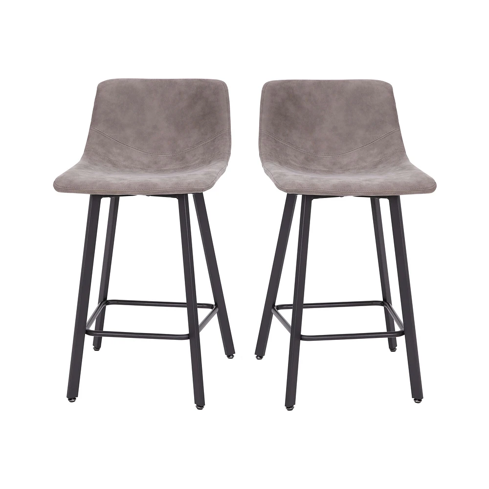 Merrick Lane Oretha Set of 2 Modern Upholstered Stools with Contoured, Low Back Bucket Seats and Iron Frames