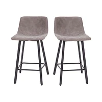 Merrick Lane Oretha Set of 2 Modern Upholstered Stools with Contoured, Low Back Bucket Seats and Iron Frames