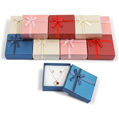 Jewelry Gift Box Set with Lids, Ribbon Bows (4 Colors, 3.5 x 1 in, 12 Pack)