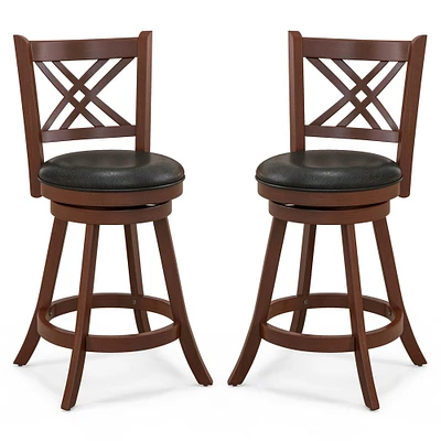 Costway 24''/29'' Swivel Bar Stools Set of 2 Upholstered Counter Stools with Cushion & Footrests