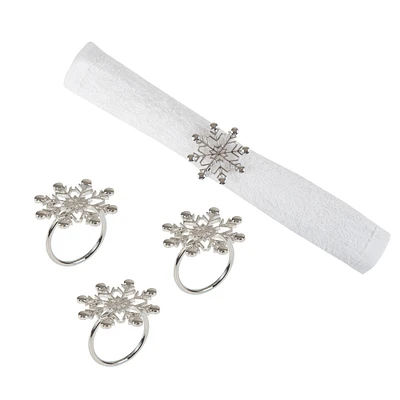 Silver Winter Snowflake Decorative  Napkin Ring, Set of 4