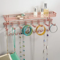 mDesign Steel Wall Mount Jewelry Organizer Rack with 8 Hooks/Basket