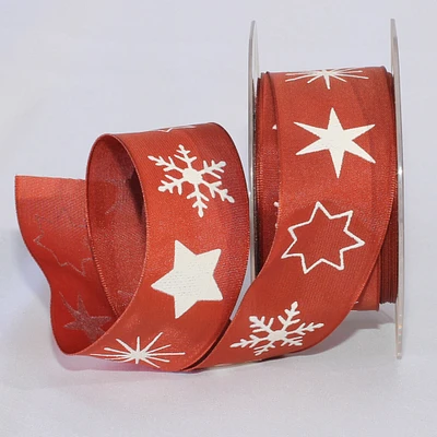 The Ribbon People and White Stars with Snowflakes Wired Craft Ribbon 1.375" x 20 Yards