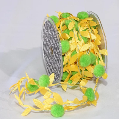 The Ribbon People Yellow Leaves with Green Pom Poms Party Garland 0.75" x 22 Yards