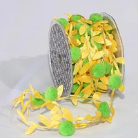 The Ribbon People Yellow Leaves with Green Pom Poms Party Garland 0.75" x 22 Yards