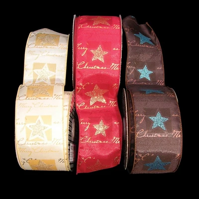 The Ribbon People Gold and Red "Merry Christmas" Holiday Star Wired Craft Ribbons 2.5" x 40 Yards