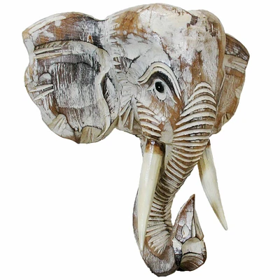 Stoneage Arts Inc 14" Rustic White and Ivory Handcrafted Unique Elephant Mask Decor