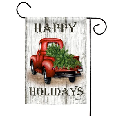 Toland Home Garden Red and Green "HAPPY HOLIDAYS" Red Truck Christmas Outdoor Rectangular Mini Garden Flag 18" x 12.5"