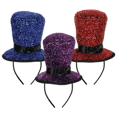 Beistle Club Pack of 12 Sparkling Top Hat Decorative Headbands