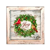 Glow Decor 8" White and Green Lighted Cardinal Wreath Christmas Square Shadow Box Decoration