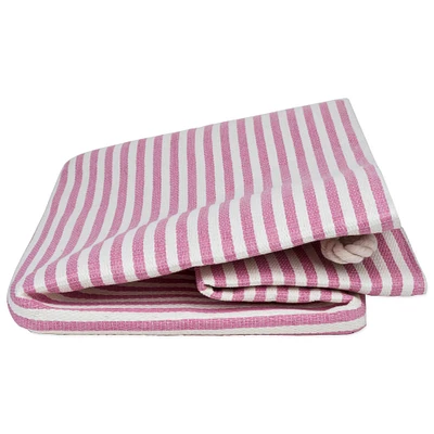 Contemporary Home Living 15" Pink and White Pinstripe Rectangular Medium Bin with Rope Handle