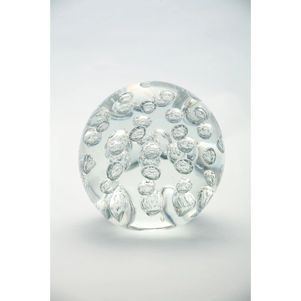 CC Home Furnishings 5.5" Clear Round Bubbled Hand Blown Glass Paperweight Ball