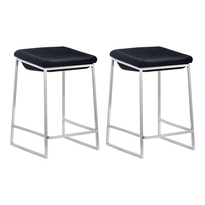 Modern Home Set of 2 Dark Gray and Silver Upholstered Counter Stools 25.5"