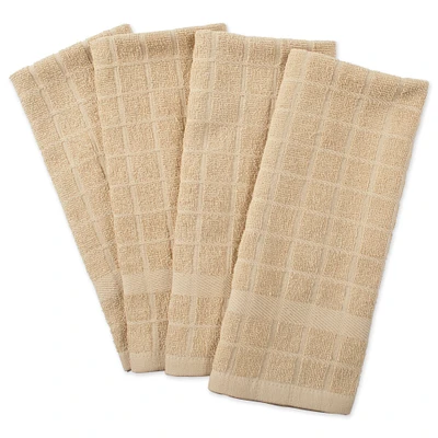 Contemporary Home Living Set of 4 Solid Beige Terry Dish Towel, 26"