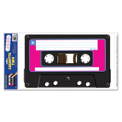 Party Central Club pack of 12 Black and Pink Retro Cassette Tape Peel N Place Decal Decors 24"