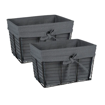 Contemporary Home Living Set of 2 Gray Wire Medium Grey Liner Basket Storage, 11"