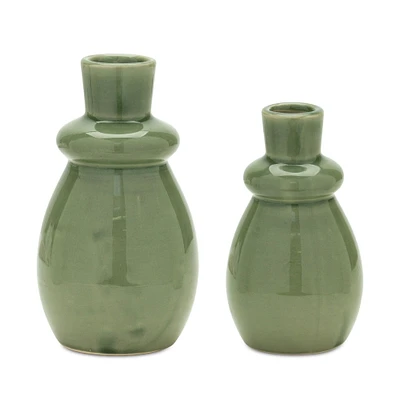 Melrose Set of 2 Green Abstract Vases 7.5"