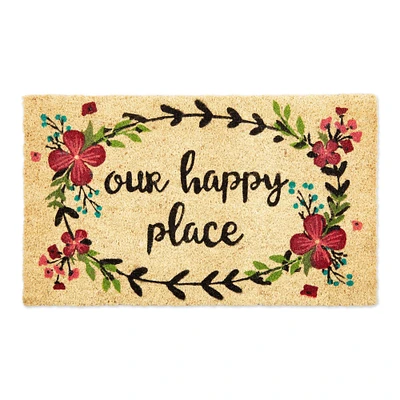 Contemporary Home Living Beige and Red "ouR happy place" Rectangular Doormat 18" x 30"