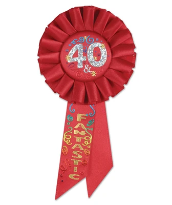 Beistle Pack of 6 Red "40 & Fantastic" Birthday Party Celebration Rosette Ribbons 6.5"