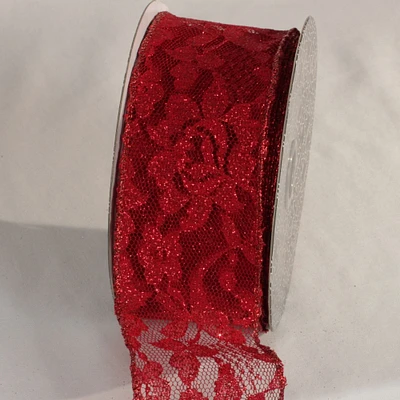 The Ribbon People Red Floral Print Lace Craft Ribbon 2.5" x 20 Yards