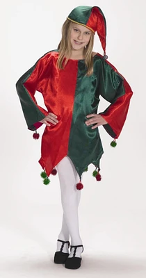 The Costume Center 2 Piece Red and Green Satin Jingle Elf Christmas Dress – Child Size S/M