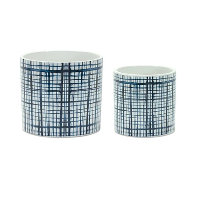 Melrose Set of 2 Criss Cross Glazed Pots 5.75"