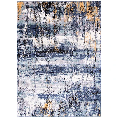 Chaudhary Living 8' x 10' Off White and Blue Abstract Rectangular Area Throw Rug