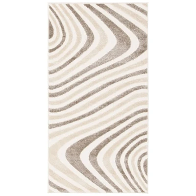 Chaudhary Living 2.5' x 5' White and Brown Abstract Rectangular Area Throw Rug
