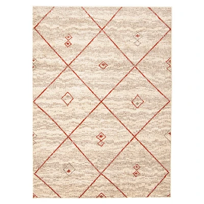 Chaudhary Living 7.75' x 10' Ivory and Red Geometric Rectangular Area Throw Rug