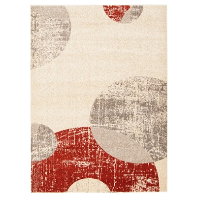 Chaudhary Living 6.5' x 9.5' Off White and Red Geometric Rectangular Area Throw Rug