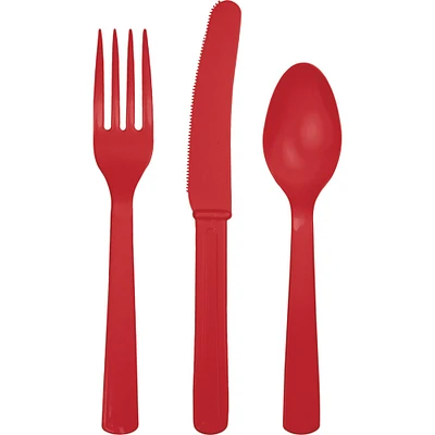 Party Central Club Pack of 216 Classic Red Premium Heavy-Duty Plastic Party Knives, Forks and Spoons