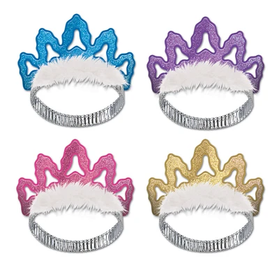 Beistle Club Pack of 12 Coronet Tiaras with White Feathered Accents