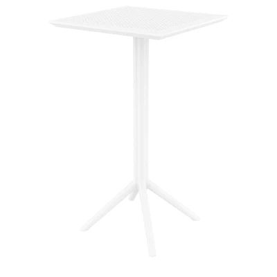 Luxury Commercial Living 42.5" White Folding Square Outdoor Patio Bar Table