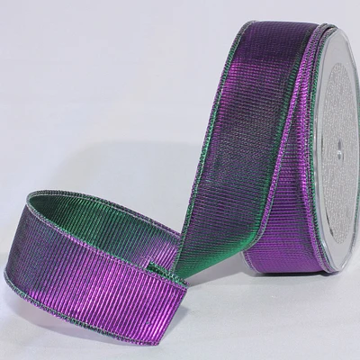 The Ribbon People Green and Purple Two-Tone Mardi Gras Wired Craft Ribbon 1.5" x 40 Yards