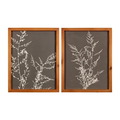 Contemporary Home Living Set of 2 Modern Farmhouse Botanical Wildflowers Framed Wall Art 14"