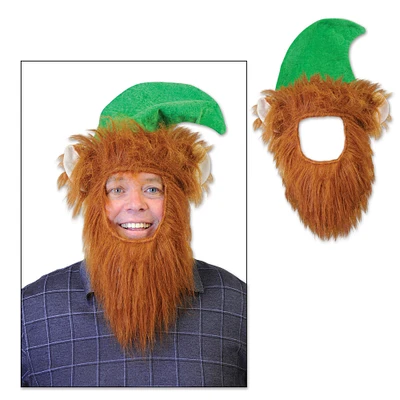 Beistle Pack of 12 Green Hats with Fuzzy Beard Christmas Elf Costume Accessories