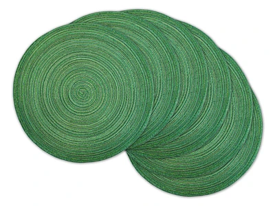 CC Home Furnishings Set of 6 Solid Green Variegated Lurex Round Woven Placemats 15"