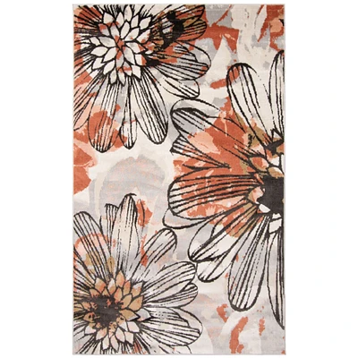 Chaudhary Living 8' x 10' Off White and Brown Floral Pattern Rectangular Area Throw Rug