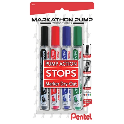 Pentel Markathon Pump Chisel Tip Permanent Marker 4/Pkg-Assorted Colors