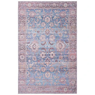 Chaudhary Living 5' x 8' Blue and Orange Floral Rectangular Area Throw Rug