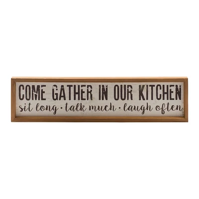 Creative Design 24" White and Black Rectangular Distressed "Come Gather" Wall Sign